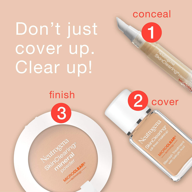Neutrogena SkinClearing Mineral Acne-Concealing Pressed Powder Compact, Shine-Free & Oil-Absorbing Makeup with Salicylic Acid to Cover, Treat & Prevent Acne Breakouts, Nude 40.38 oz (Pack of 2) Neutrogena
