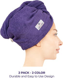 American Soft Linen 100% Cotton Hair Towels for Women, Head Towel Cap, Cotton Hair Turban Towel Wrap for Long Curly Anti Frizz Hair, Soft and Absorbent Cotton Hair Towels 2 Pack, Purple-Black Infinity Warehouse