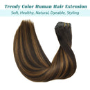 GOO GOO Seamless Hair Extensions Clip in Human Hair 20 Inch Balayage Dark Brown to Chestnut Brown 7pcs 150g PU Clip in Hair Extensions Remy Thick Hair Extensions for Full Head GOO GOO