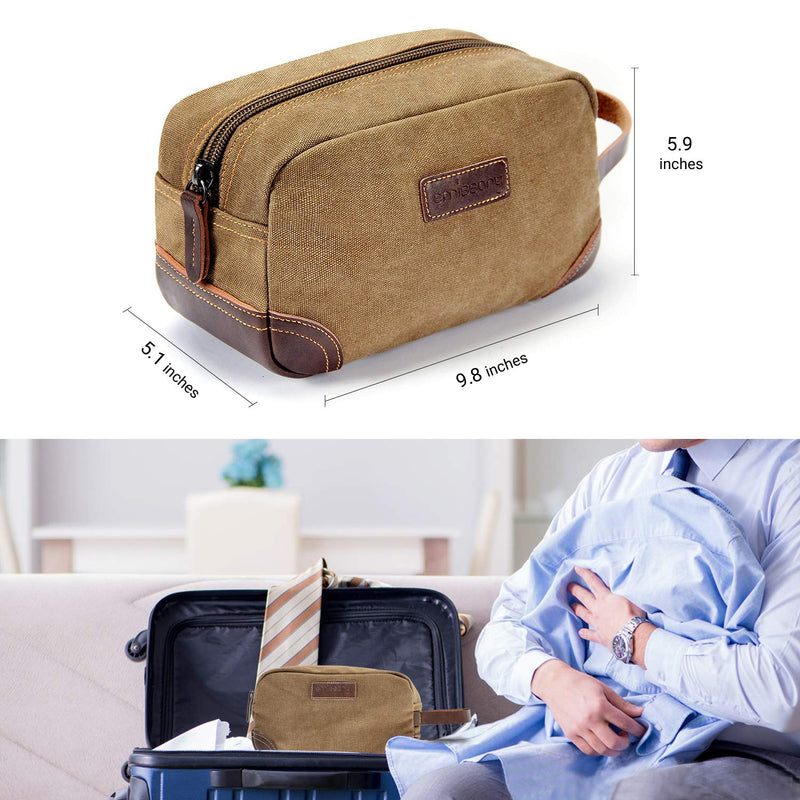 emissary Men's Toiletry Bag Leather and Canvas Travel Toiletry Bag Dopp Kit for Men Shaving Bag for Travel Accessories (Brown) emissary