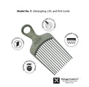Chicago Comb Model 7 Carbon Fiber Pick Comb, for Long Thick Curly & Afro Hair, Black Color, 6 inches (15 cm) Chicago Comb