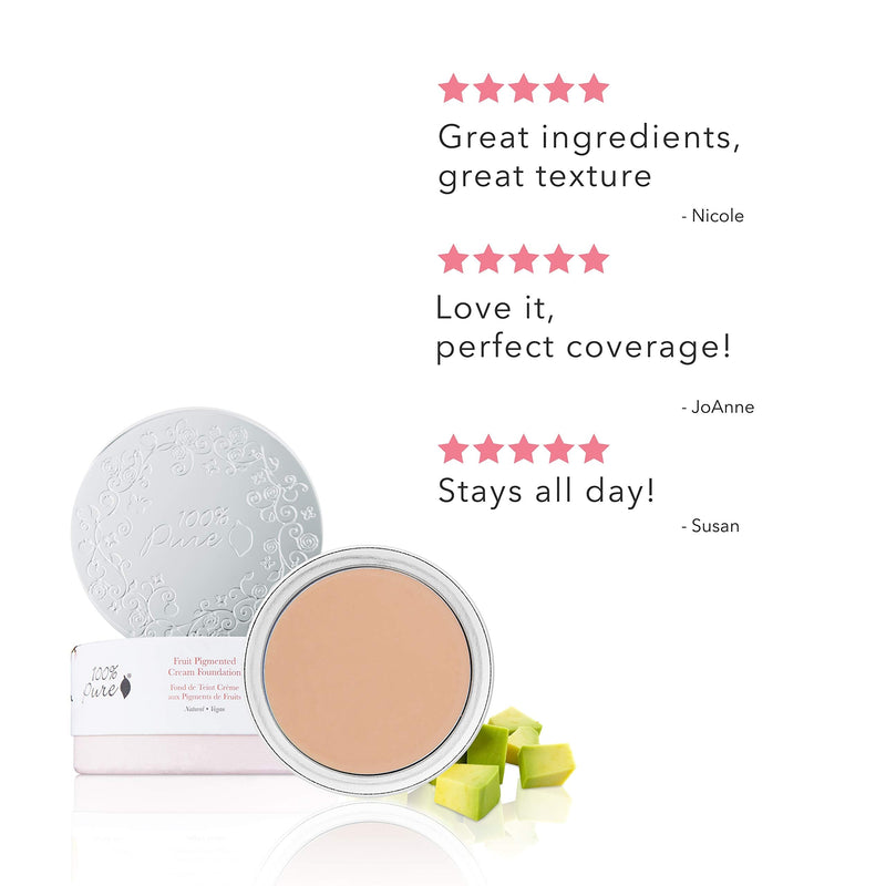 100% PURE Fruit Pigmented Cream Foundation, White Peach, Full Coverage Foundation, Anti-Aging, Matte Finish, Vegan Makeup (Light with Warm Undertone) - 0.32 oz 100% PURE