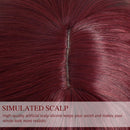 ROSEBUD Wavy Bob Wig with Bangs Natural Wine Red Wig Synthetic Hair Shoulder Length Short Curly Wigs for Women Rose bud