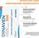 Dulac Dinaven 500, Micronized Diosmin Hesperidin Dietary Supplement 1000mg per serving, Horse Chestnut Extract, Butcher’s Broom & Red Grape Extract, Leg Circulation Support, 60 Tablets, Made in Italy Infinity Warehouse