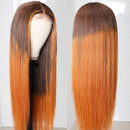 UNice Hair 10A Ombre Straight Silk Base Fake Scalp T part Lace Human Hair Wig Middle Part Brazilian Remy Hair Ginger Wigs Pre Plucked with Baby Hair for Women 150% Density 18inch UNICE Store