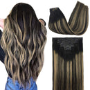 GOO GOO PU Clip in Hair Extensions Human Hair 14 Inch Balayage Natural Black to Light Blonde 130g 7pcs Seamless Hair Extensions Clip in Thick Remy Hair Extensions for Women GOO GOO