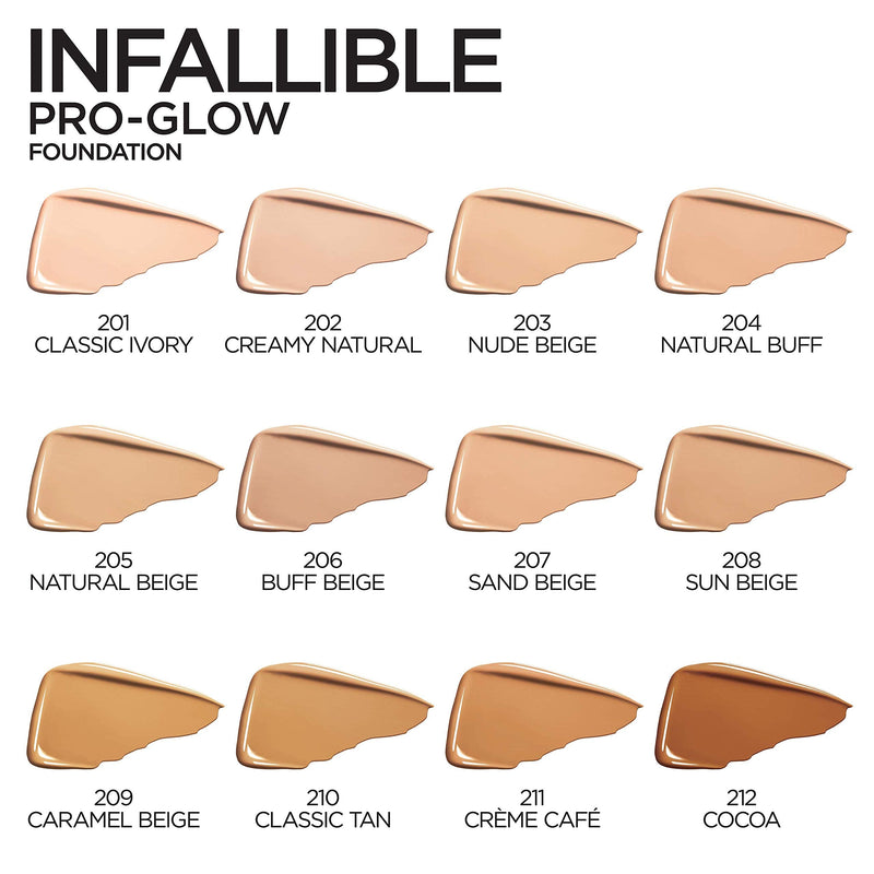 L'Oreal Paris Makeup Infallible Up to 24HR Pro-Glow Foundation, 205 Natural Beige, 1 fl; oz. L'Oréal Paris