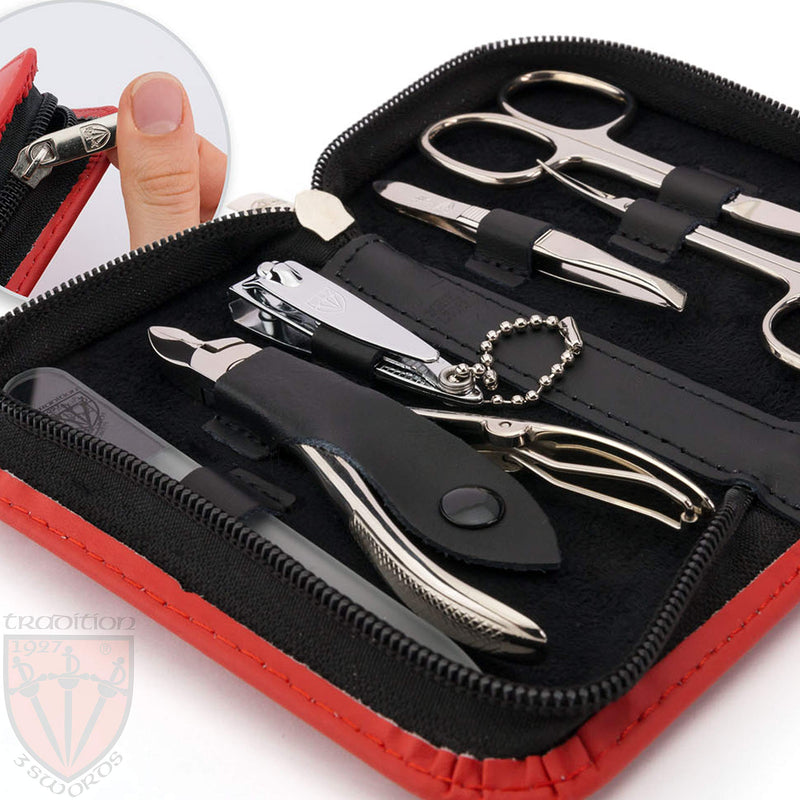 3 Swords Germany - brand quality 6 piece manicure pedicure grooming kit set for professional finger & toe nail care scissors clipper genuine leather case in gift box, Made in Solingen Germany (13907) 3 Swords Germany