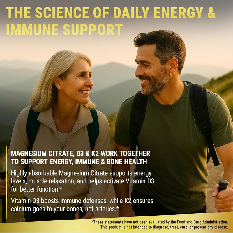 Magnesium Citrate 1500mg with Vitamin D3 10,000 IU & K2 MK-7 – Energy, Immunity & Bone Support – 60 Vegan Capsules – High Absorption, Non-GMO Infinity Warehouse