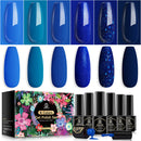 MEFA Blue Gel Nail Polish Set, Midnight Navy Sapphire Azure Glitter Dark Shades 6 Colors Starter Kit, Soak Off Long Lasting Nail Art Design DIY Salon Manicure Holiday Gift for Women Girls 5ml MEFA