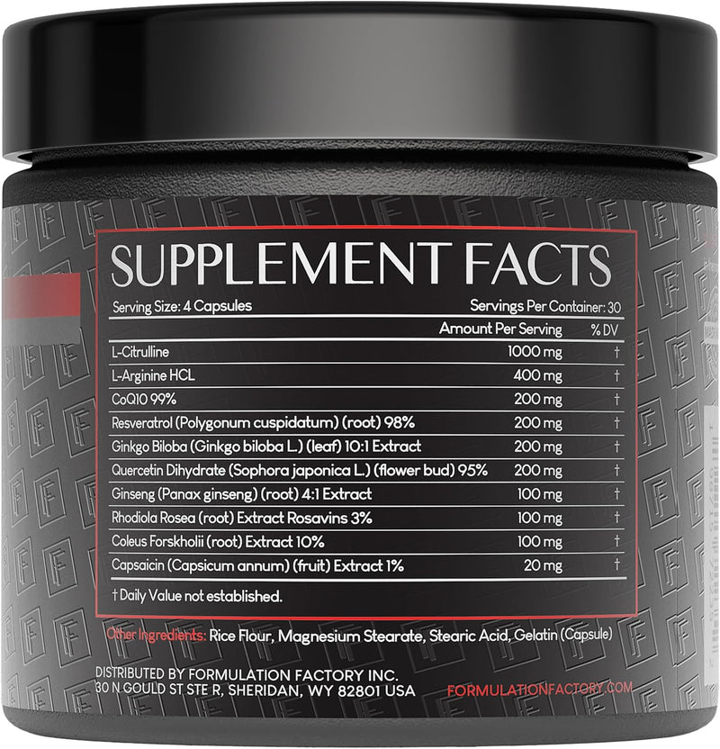 Formulation Factory Heart of Steel: 10-in-1 Metabolic Maximizer Nitric Oxide Supplement, Blood Pressure Support, L Arginine, L Citrulline Natural Pre-Workout: Energy Management 120 Count Infinity Warehouse