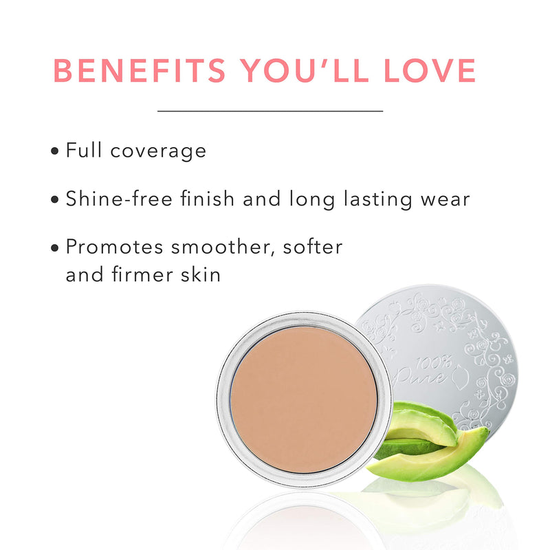 100% PURE Fruit Pigmented Cream Foundation, Peach Bisque, Full Coverage Foundation, Anti-Aging, Matte Finish, Vegan Makeup (Medium with Olive Undertone) - 0.32 oz 100% PURE