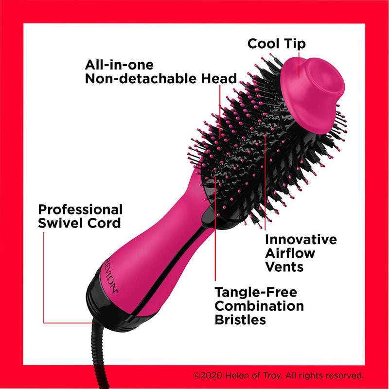 Revlon One-Step Hair Dryer and Volumizer Hot Air Brush, Pink REVLON Store