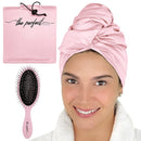 Microfiber Hair Towel Wrap with Wet & Dry Detangling Brush – Fast Drying Anti-Frizz Hair Drying Turban for Curly, Wavy and Straight Hair – Gentle Absorbent Hair Care for Women, Girls and Kids Infinity Warehouse