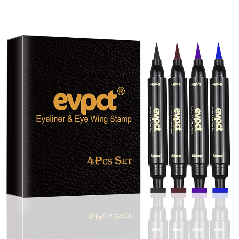 4 Color Winged Eyeliner Stamps Set,evpct Wing Waterproof Eyeliner Stamp Tool Wingliner,Blue Purple Black Brown Matte Liquid Eyeliner Colorful Set Colored Cat Eye Stamp Eyeliner Liners Pencil Pen Kit evpct
