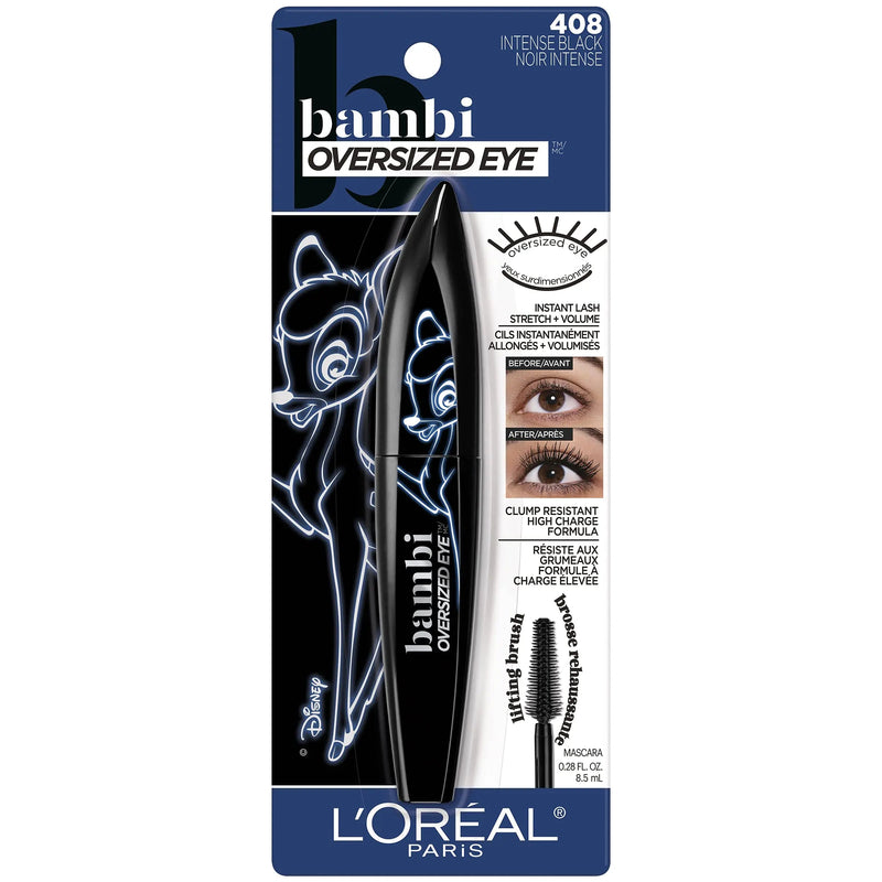 L'Oreal Paris Bambi Oversized Eye Washable Mascara, Instant Lash Stretch and Volume, Lifts, Curls and Extends Lash Length, Clump Resistant, Washable, Intense Black, 0.2800 fl. oz. L'Oreal Paris