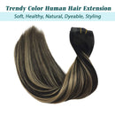GOO GOO PU Clip in Hair Extensions Human Hair 14 Inch Balayage Natural Black to Light Blonde 130g 7pcs Seamless Hair Extensions Clip in Thick Remy Hair Extensions for Women GOO GOO