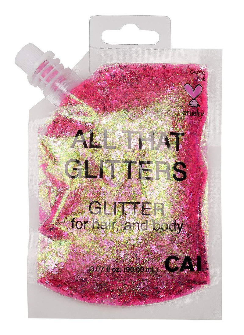 CAI BEAUTY NYC Pink Glitter | Easy to Apply, Easy to Remove Chunky Glitter for Body, Face and Hair | Bag Pouch | Holographic Cosmetic Grade Glamour CAI BEAUTY NYC