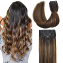GOO GOO Remy Hair Extensions Clip in Human Hair Ombre Balayage Dark Brown to Chestnut Brown Real Hair Extensions 22 Inch Straight 120g 7pcs Hair Extensions Clip in for Women GOO GOO Store