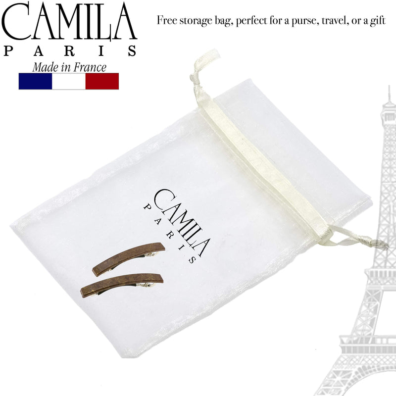 Camila Paris CP3075 French Hair Barrette Clip for Girls, Set of 2 Brown Rubberized Metal Clasp Strong Hold Grip Hair Clips for Women, No Slip Durable Styling Girls Hair Accessories, Made in France Camila