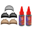 IGS 5 pack Wig Caps Black Mesh Cap, Black Wig Cap, Brown Wig Cap (Including Salon Pro 30 Second Bonding Glue 2 Pack-1 oz each) Hair Extension Styling Wig Making Bonding Adhesive Glue Kit Illuminating Glam Suppliers
