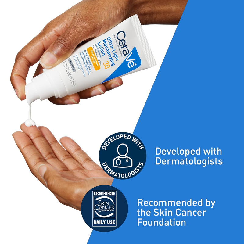 CeraVe Ultra-Light Moisturizing Lotion With SPF 30, Daily Face Moisturizer with SPF, Formulated with Hyaluronic Acid & Ceramides, Broad Spectrum SPF, Oil Free, Matte Finish, 1.7 Ounce - Infinity Warehouse