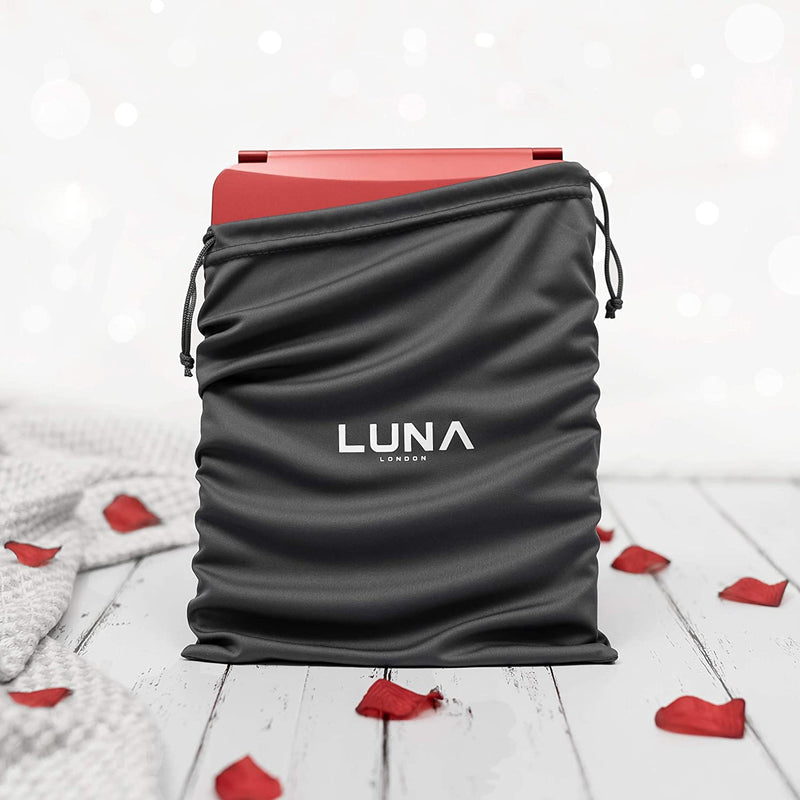 LUNA London Eclipse LED Lighted Travel Vanity Makeup Mirror | 3 Colour Light, Compact, Portable, Lighted, Rechargeable, Illuminated Mirror | Perfect for Travel, Makeup & Beauty Needs | Scarlet Red LUNA London
