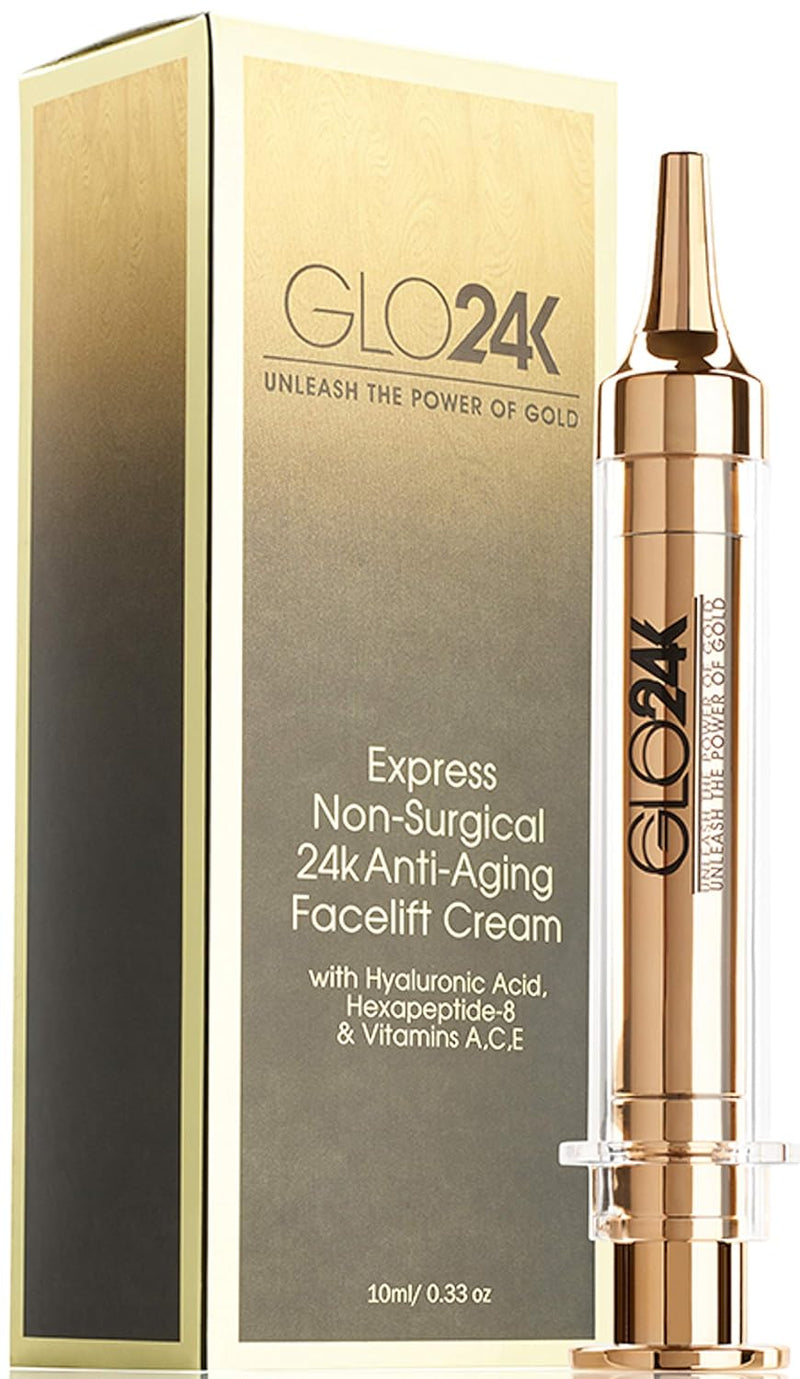 GLO24K Instant Facelift Cream with 24k Gold, Hyaluronic Acid, Peptides, and Vitamins. Value Pack of 3. A powerful non-invasive alternative to injections.