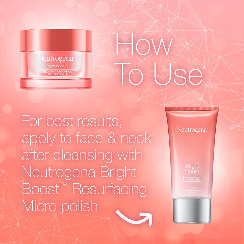 Neutrogena Bright Boost Overnight Recovery Gel Cream with Neoglucosamine, Brightening Nighttime Moisturizer, Oil-Free & Non-Comedogenic, 1.7 oz Neutrogena