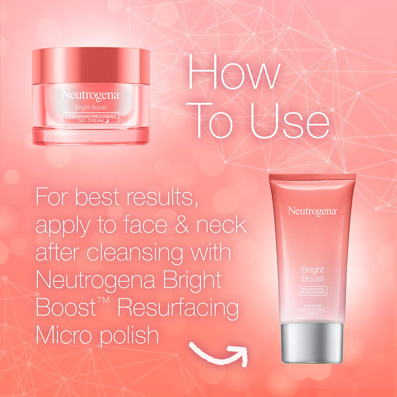 Neutrogena Bright Boost Overnight Recovery Gel Cream with Neoglucosamine, Brightening Nighttime Moisturizer, Oil-Free & Non-Comedogenic, 1.7 oz Neutrogena
