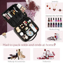 Leather Makeup Train Case Travel Makeup Bag PU Leather Cosmetic Bag Storage Organizer with Adjustable Divider Outside Pocket Portable Brush Holder Gift for Women - Black Leather Stagiant