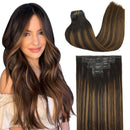 GOO GOO Seamless Hair Extensions Clip in Human Hair 20 Inch Balayage Dark Brown to Chestnut Brown 7pcs 150g PU Clip in Hair Extensions Remy Thick Hair Extensions for Full Head GOO GOO