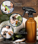 LiBa Amber Glass Spray Bottles 2 Pack, 16 oz Refillable Empty Spray Bottle for Cleaning, Essential Oils, Hair, Plants, Adjustable Nozzle for Squirt and Mist, Bleach/Vinegar/Rubbing Alcohol Safe LiBa