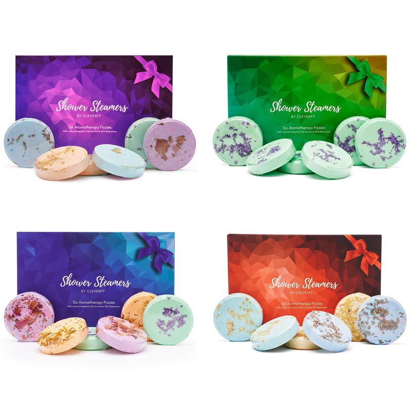 Cleverfy Shower Steamers 4 Pack - Every Shower Bombs Gift Set Includes 6X Aromatherapy Shower Steamers with Essential Oils for Relaxation. CLEVERFY