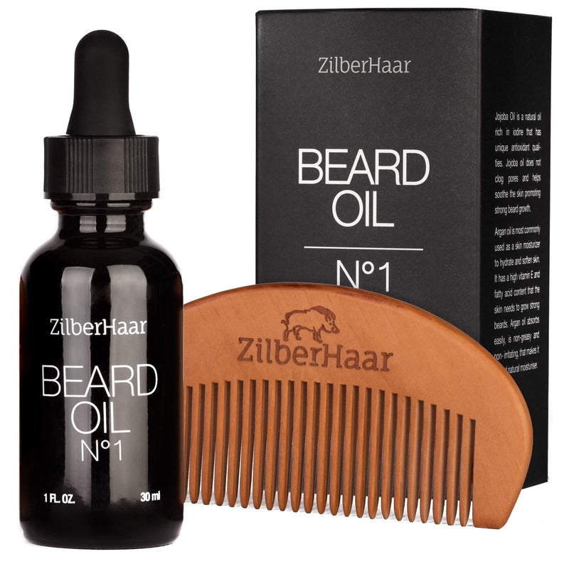 ZilberHaar Beard Oil + Pocket Beard Brush with Stiff Bristles Bundle ZilberHaar