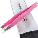 Tweezers – Surgical Grade Stainless Steel - Slant Tip for Expert Eyebrow Shaping and Facial Hair Removal – with Protective Pouch (Bubblegum Pink) Zizzili Basics