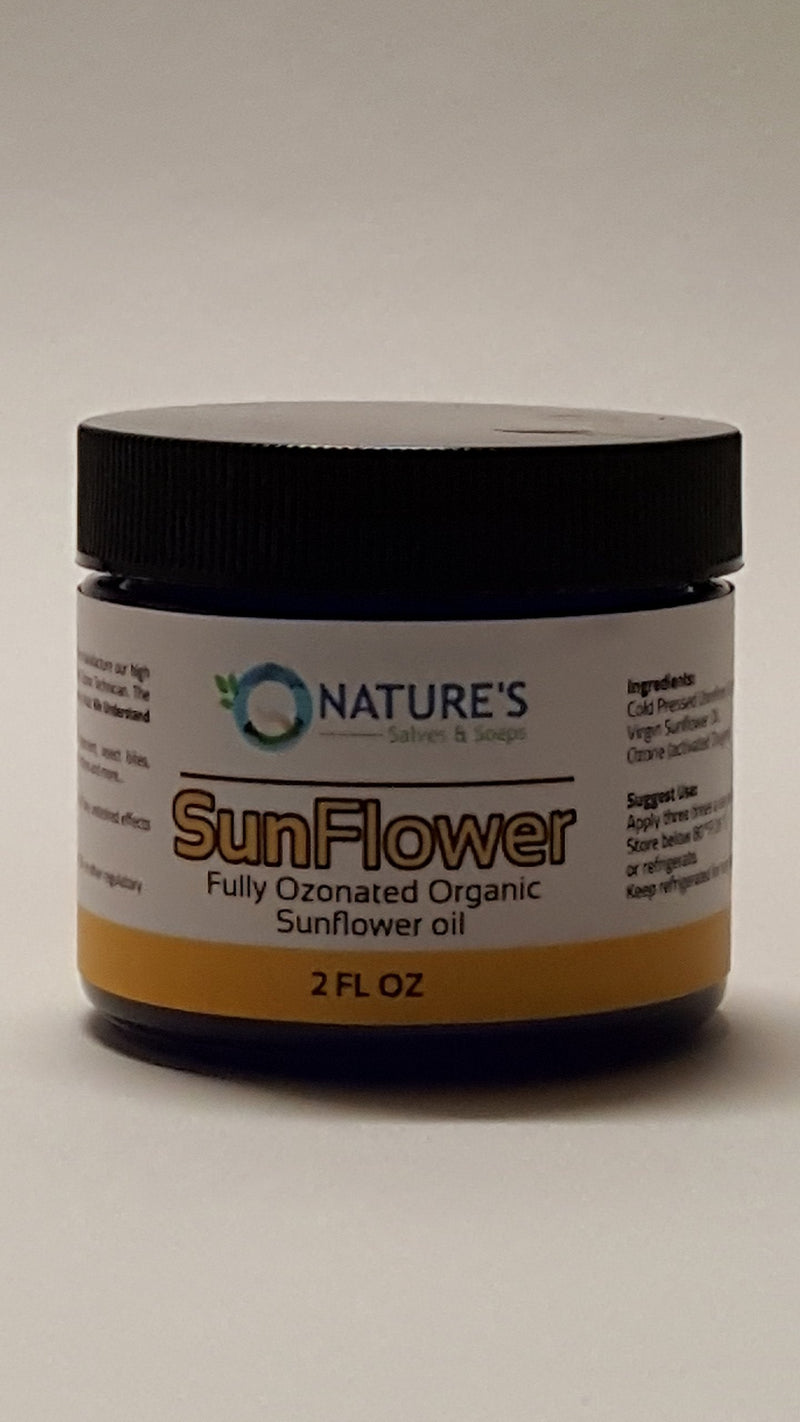 Nature's Salves and Soaps 100% Fully Ozonated Unrefined Organic Sunflower Oil - 2 Oz - * Glass Jar * Nature's Salves and Soaps