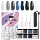 Dip Powder Nail Kit Starter, AZUREBEAUTY Blue Black 8 Colors Acrylic Dipping Powder System Essential Liquid Set with Top/Base Coat Activator Brush Saver for French Nail Art Manicure Beginner DIY Salon AZUREBEAUTY