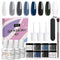 Dip Powder Nail Kit Starter, AZUREBEAUTY Blue Black 8 Colors Acrylic Dipping Powder System Essential Liquid Set with Top/Base Coat Activator Brush Saver for French Nail Art Manicure Beginner DIY Salon AZUREBEAUTY