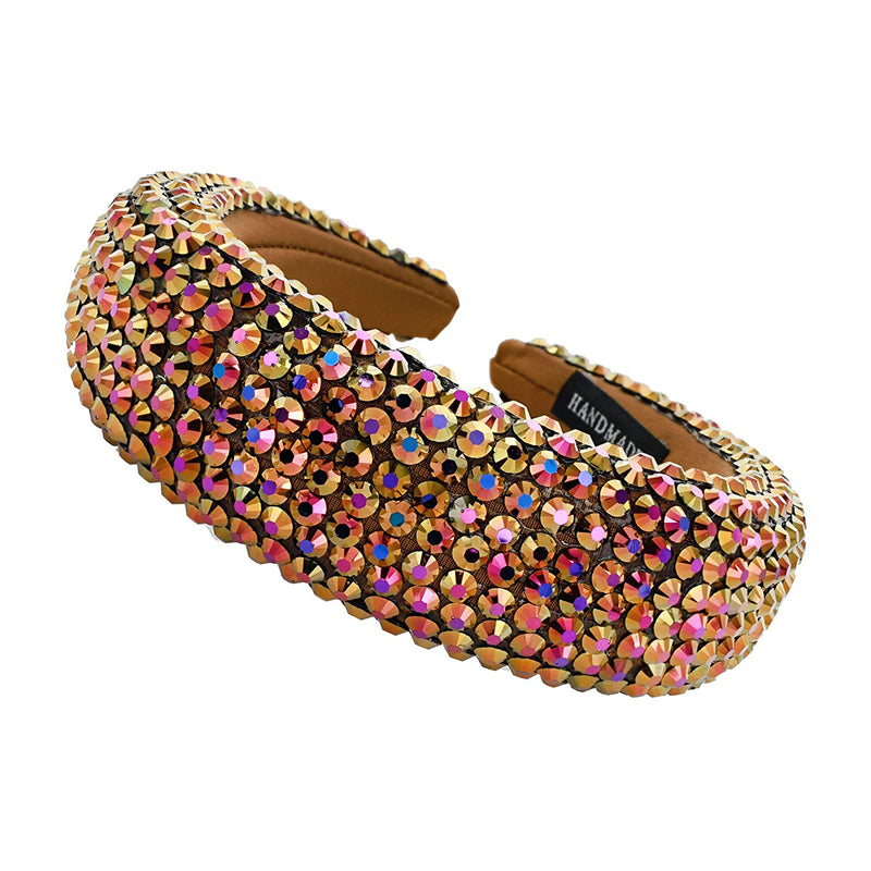 SP SOPHIA COLLECTION Women's Sparkling Crystal Padded Rhinestone Wide Bejeweled Hair Headband Party Hairband Hair Accessories Brown Iridescent SP Sophia Collection Store