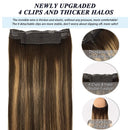 GOO GOO Halo Hair Extensions 70g 14 Inch Ombre Chocolate Brown to Caramel Blonde Straight Real Human Hair Extensions Flip in Hidden Crown Hair Extensions with Invisible Wire Layered Hairpiece GOO GOO Store