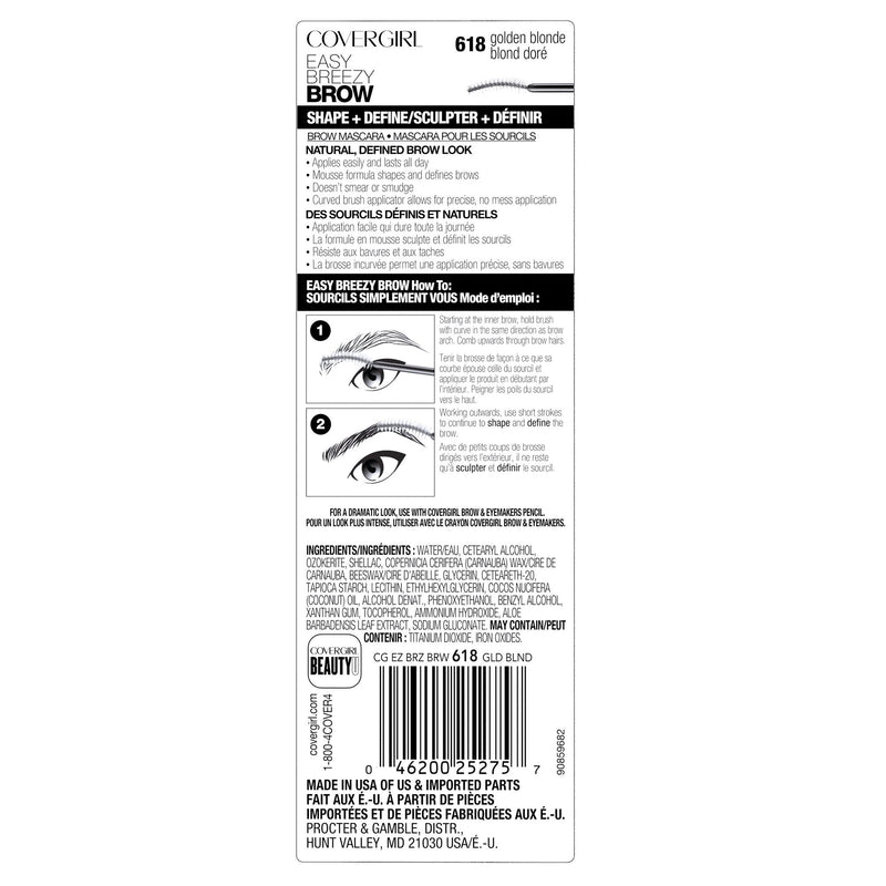 COVERGIRL Easy Breezy Brow Shape & Define Eyebrow Mascara, Golden Blonde, 0.3 Fluid Ounce (packaging may vary) COVERGIRL