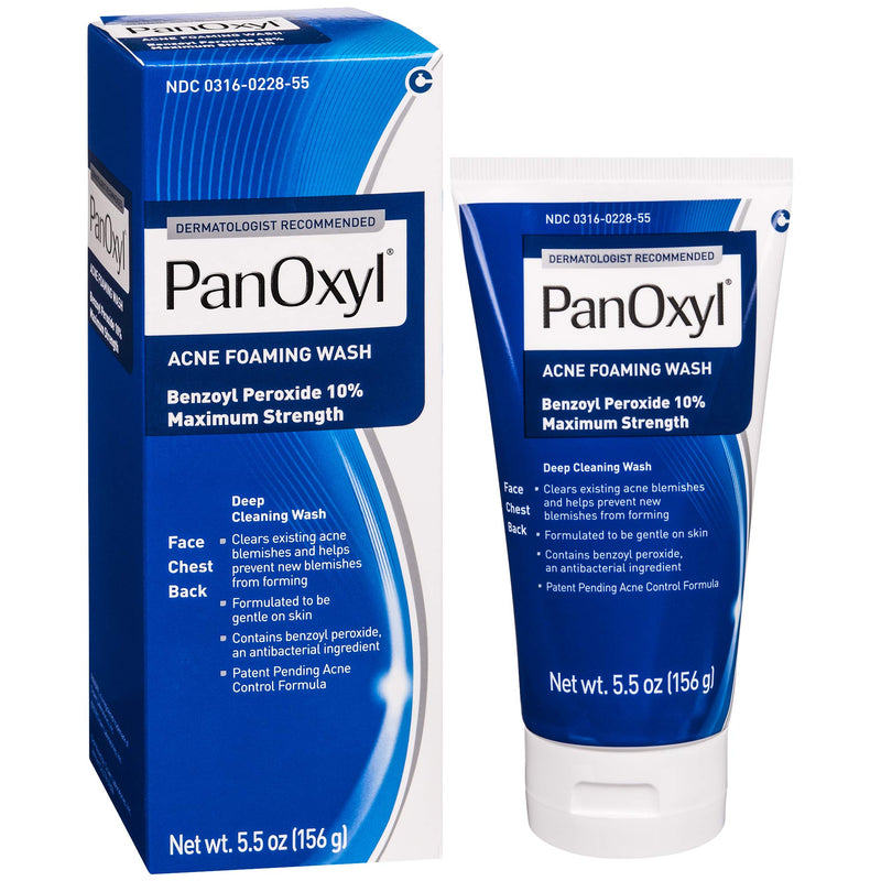 PanOxyl Acne Foaming Wash Benzoyl Peroxide 10% Maximum Strength Antimicrobial, 5.5 Oz PanOxyl