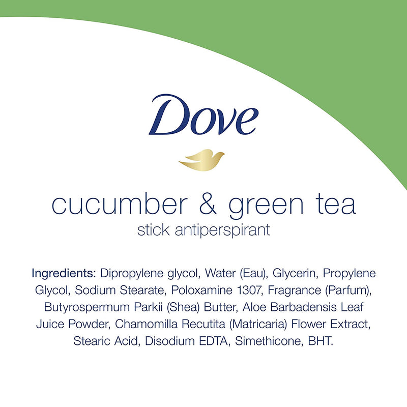 Dove 0% Aluminum Deodorant 24 Hours Odor Protection Cucumber and Green Tea with ¼ Moisturizers and 0% Alcohol 2.6 oz 4 Count Dove