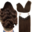 GOO GOO Human Hair Extensions Chocolate Brown,100g Halo Hair Extensions 20 Inch Straight Real Hair Extensions with Fish Line Invisible Wire Hidden Crown Hair Extensions Layered Hairpiece for Women GOO GOO Store
