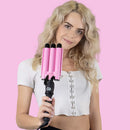 3 Barrel Curling Iron Wand Dual Voltage Hair Crimper with LCD Temp Display - 1 Inch Ceramic Tourmaline Triple Barrels, Temperature Adjustable Portable Hair Waver Heats Up Quickly (Pink) Aleath