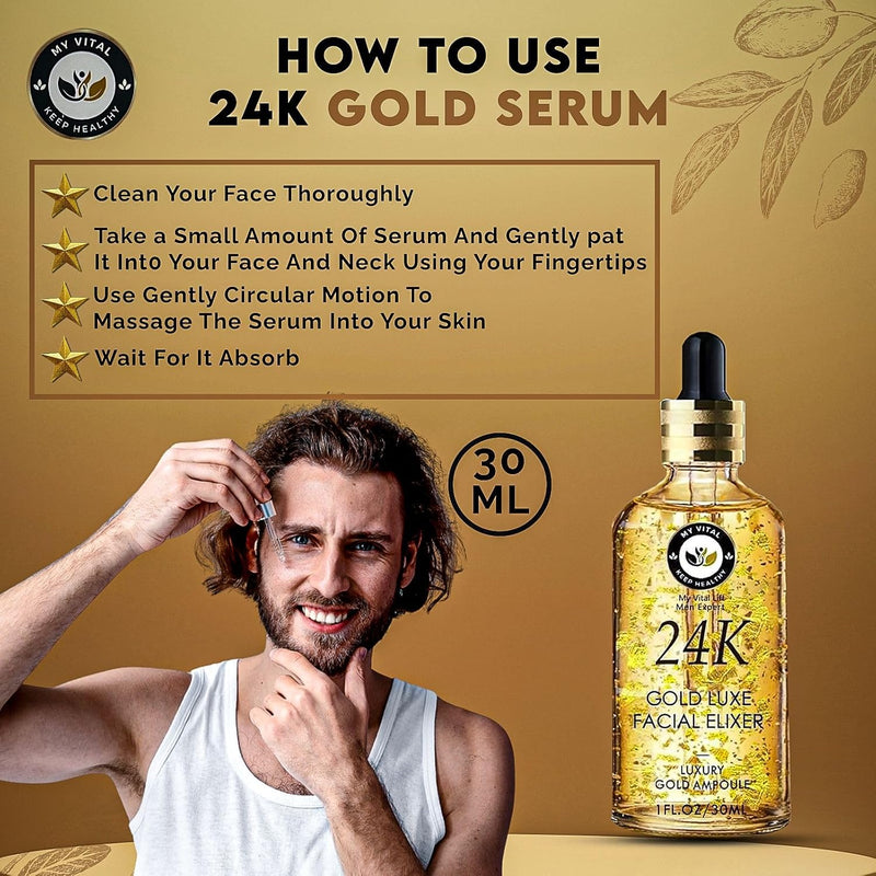 24K Gold Luxe Facial Elixir, Luxury Gold Ampoule, 1 fl oz/30ml'