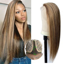 Human Hair Lace Part Wigs Ombre Brown to Medium Brown with Honey Blonde Highlights Straight Remy Lace Front Wigs Pre Plucked Hairline Middle Part 13x1 Deep Part Lace Wigs for Women 150% Density 22Inch Ubetta Store