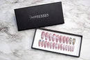 Impressed Luxury Press on Nails 24 pcs Long Fake Coffin Nail Tips Pink Marble Rhinestone Design False Nails with Adhesive Nail Glue Tabs (Pink Marble) Impressed.co