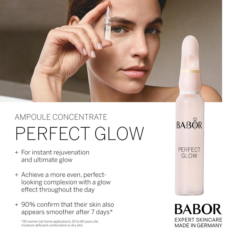 BABOR Perfect Glow Ampoule Serum Concentrates, Perfection Peptide P3 and Glow Pigments to Plump and Even Skin Tone, Brighten and Revitalize Dull and Dry Skin